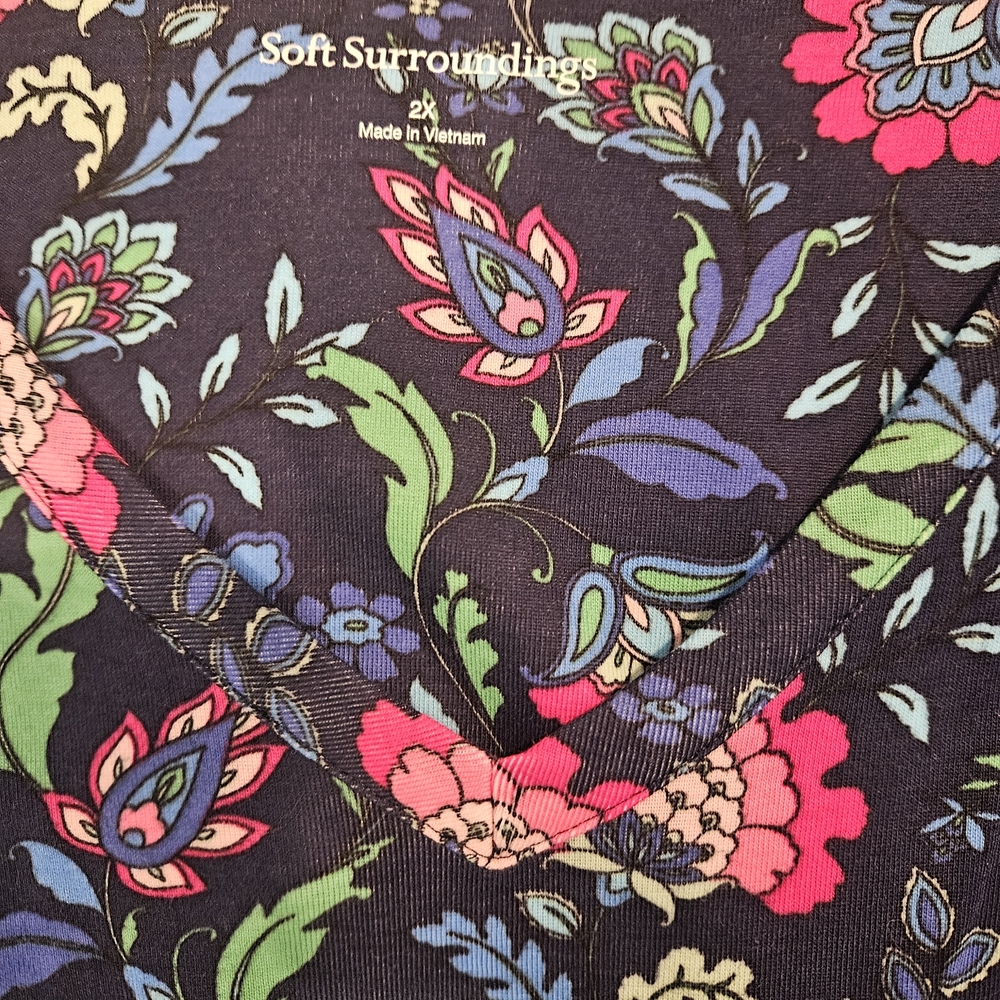 Soft Surroundings Floral Dress - Blue,  Pink & Green 100% Cotton Sz 2X NWOT - Picture 5 of 7